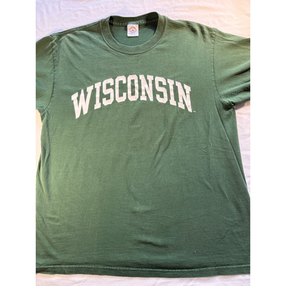 Vintage 90s Wisconsin Graphic T-Shirt Mens XL Green Short Sleeve Delta Tee